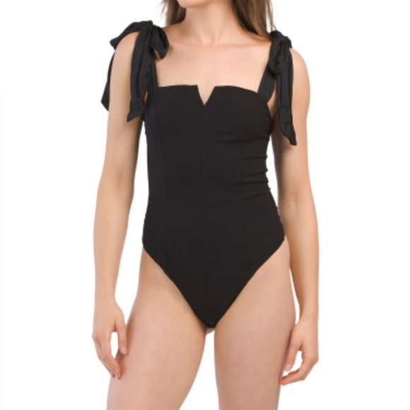 New FREE PEOPLE Black Tie Strap Bodysuit Size S - Picture 3 of 16